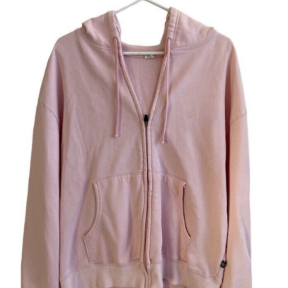 Simply For Sports Womens Pink Hooded Sweatshirt Sz L Full Zip Cotton Ble…